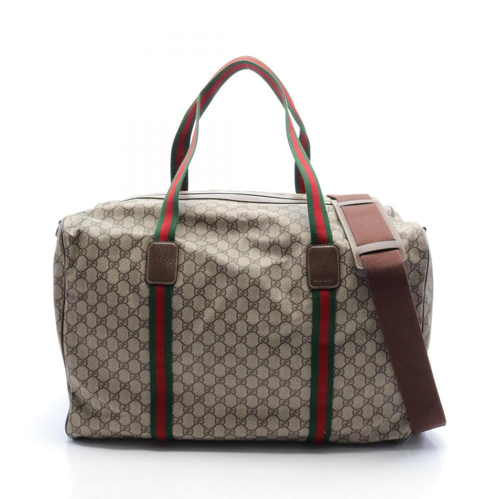 Gucci Duffle Bag GG Supreme Sherry Leather Beige Brown Multicolor